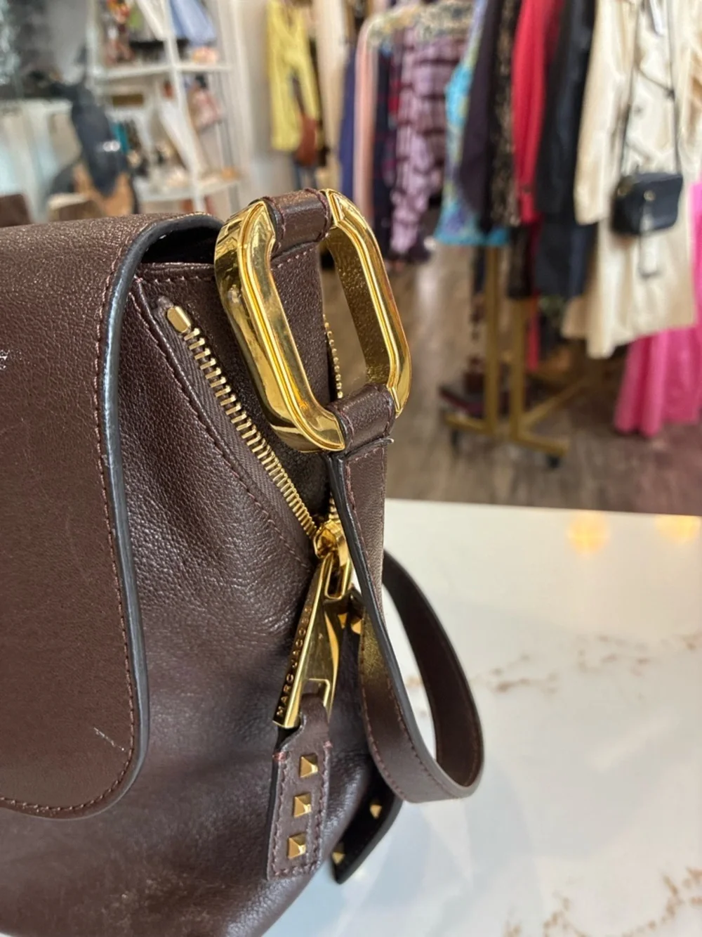 Marc Jacob’s paradise Baxter Brown Leather Shoulder Bag Gold Hardware